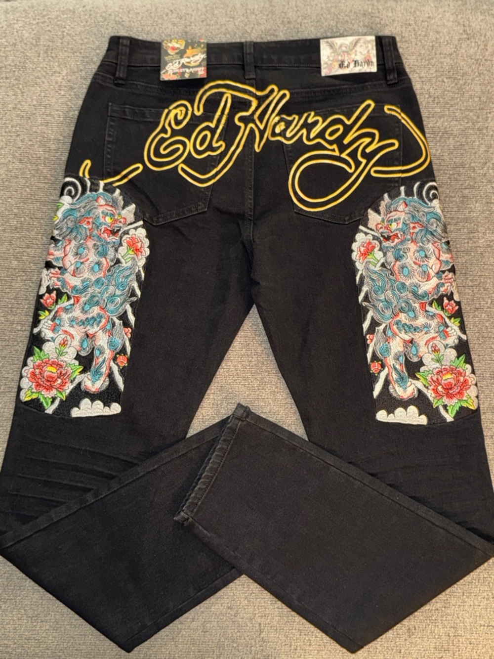 Ed Hardy Black Slim Straight Jeans with Floral Side Embroidery